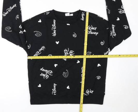 Disney Women Black Sweatshirt Small Walt Disney Print Crew Neck