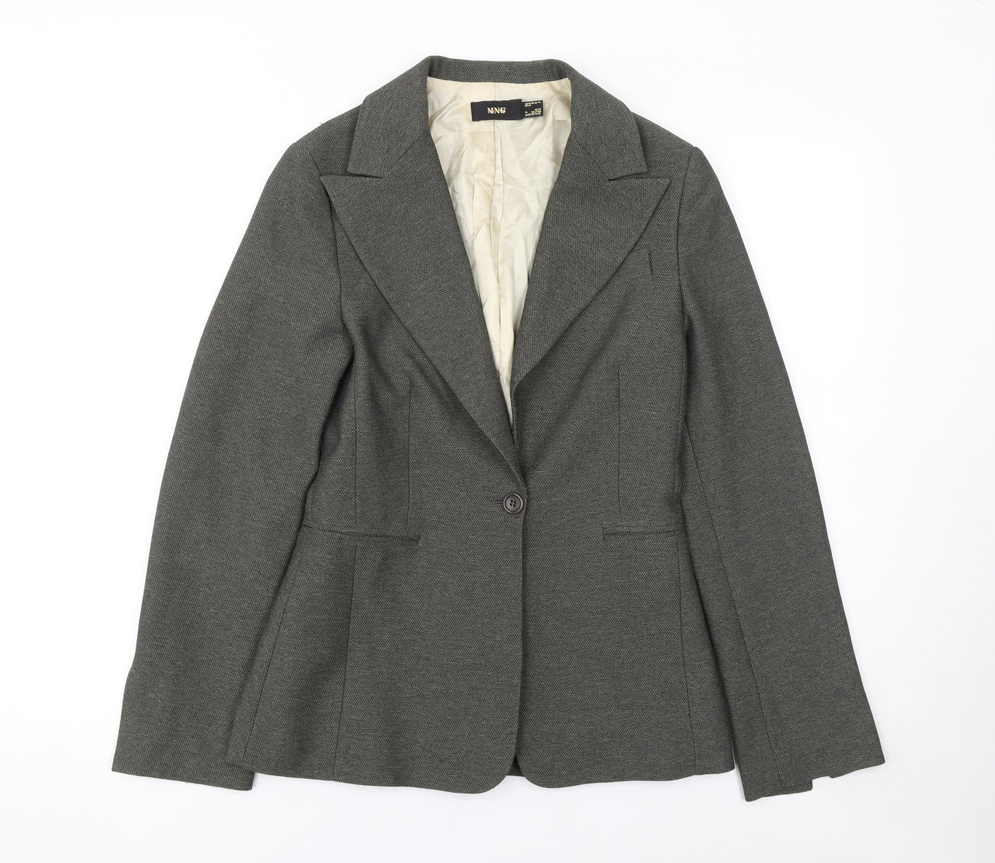 MNG Women Grey Size 8 Classic Single-Breasted Blazer Jacket