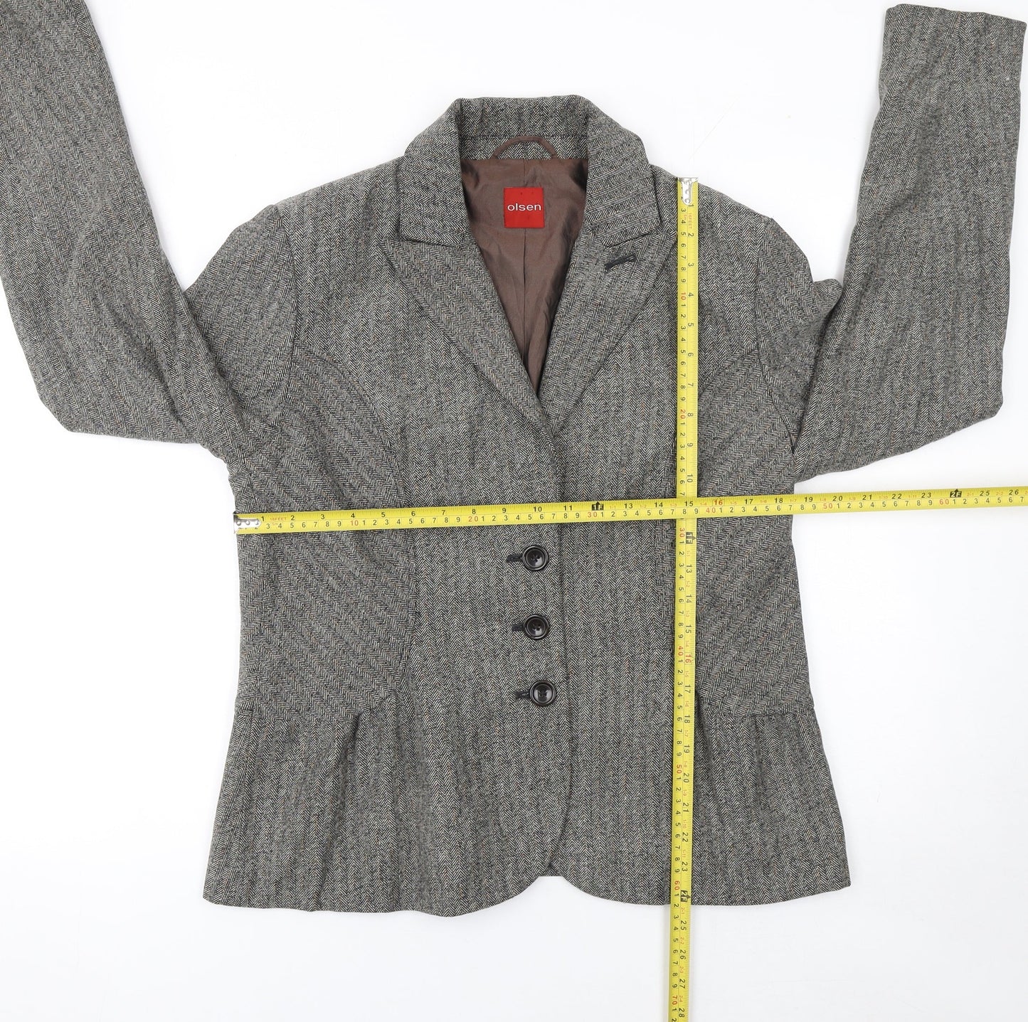 Olsen Womens Grey Tweed Classic Single-Breasted Blazer Size 14