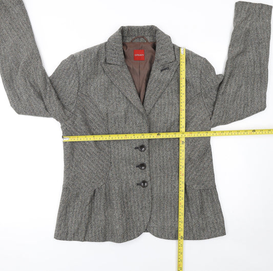 Olsen Womens Grey Tweed Classic Single-Breasted Blazer Size 14