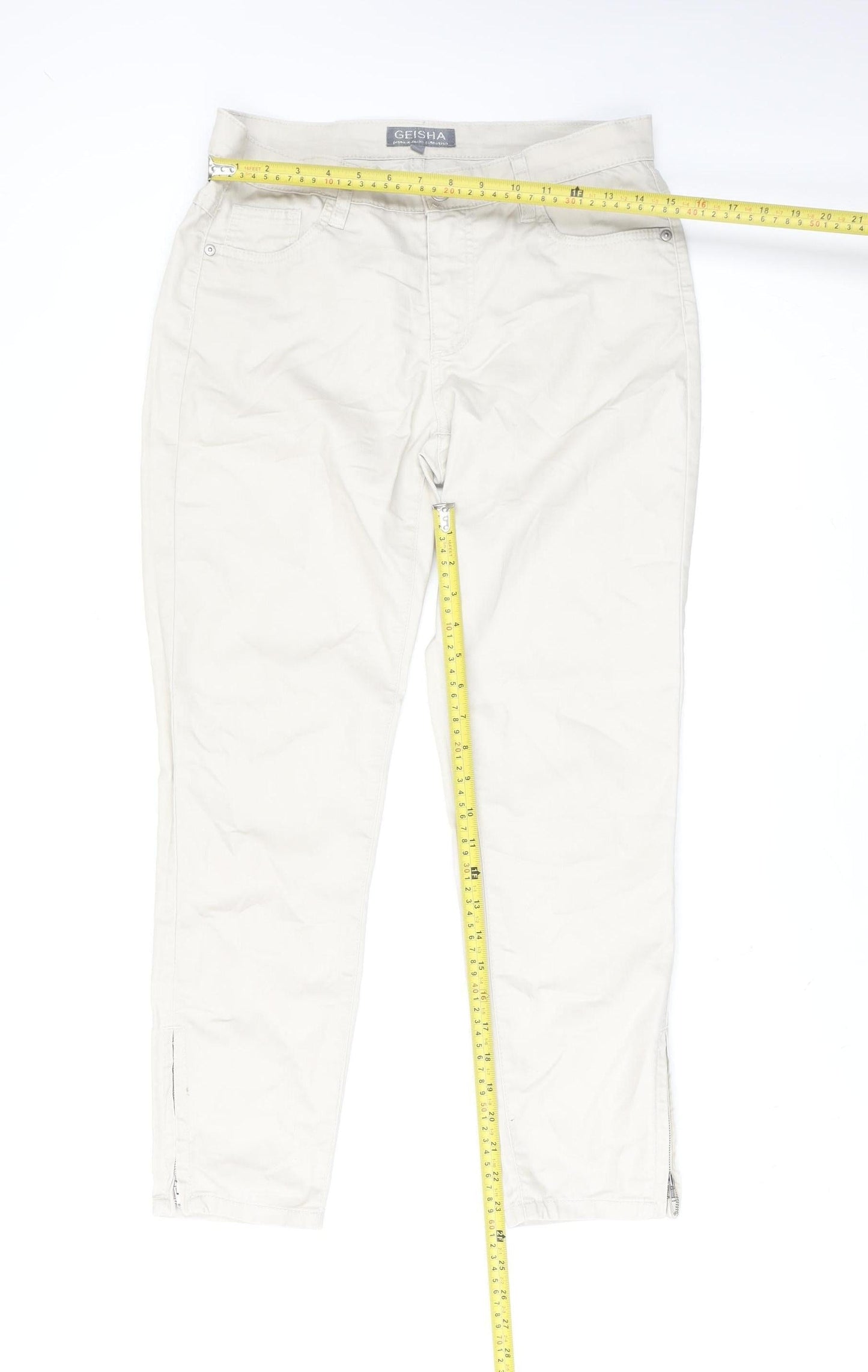 Geisha Women's Beige Straight Jeans M Regular Mid Rise