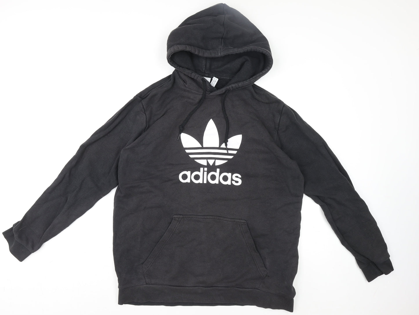 Adidas Mens Black Pullover Hoodie L Logo Fleece Sportswear