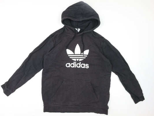 Adidas Mens Black Pullover Hoodie L Logo Fleece Sportswear