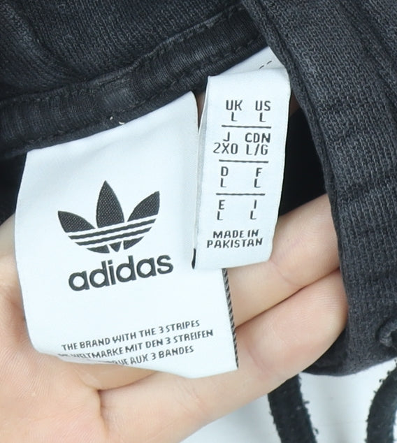 Adidas Mens Black Pullover Hoodie L Logo Fleece Sportswear