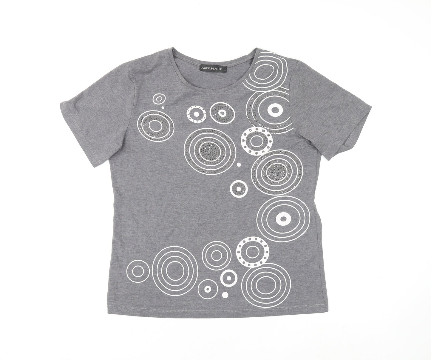 Just Elegance Women's Grey Geometric Short Sleeve Cotton T-Shirt Size S