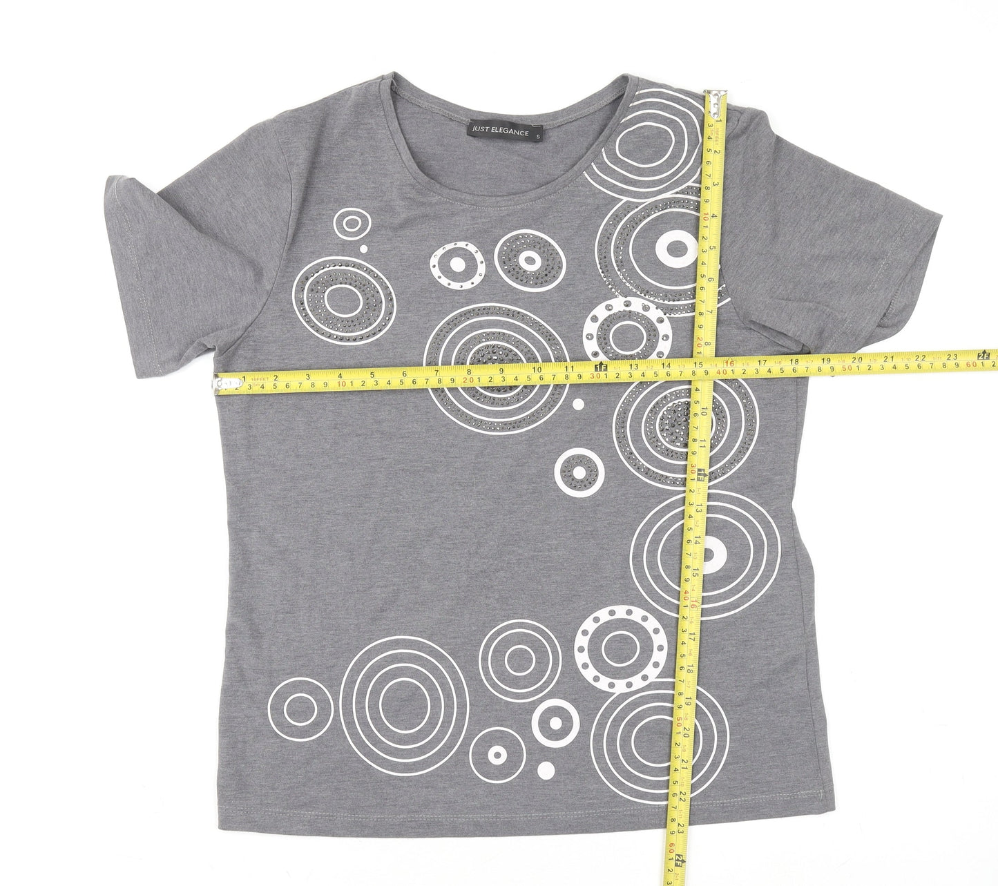 Just Elegance Women's Grey Geometric Short Sleeve Cotton T-Shirt Size S