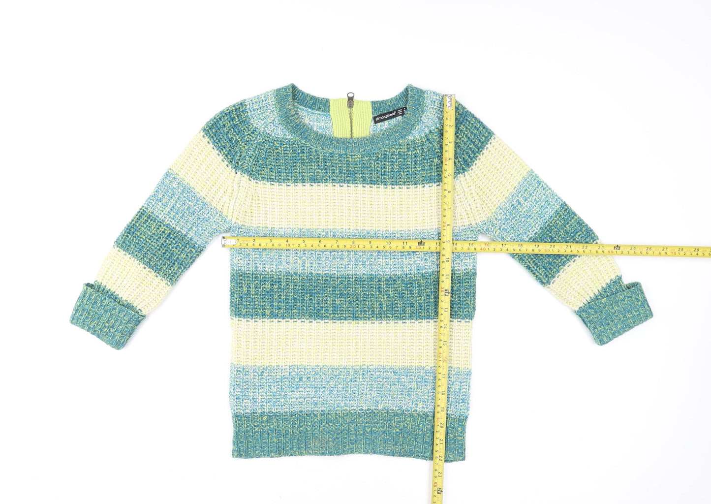 Atmosphere Women's Green Blue Striped Knit Pullover Sweater Size 8