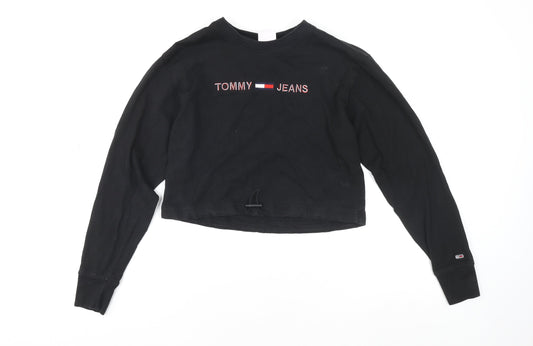 Tommy Jeans Womens Black Cropped Long Sleeve Cotton T-Shirt S