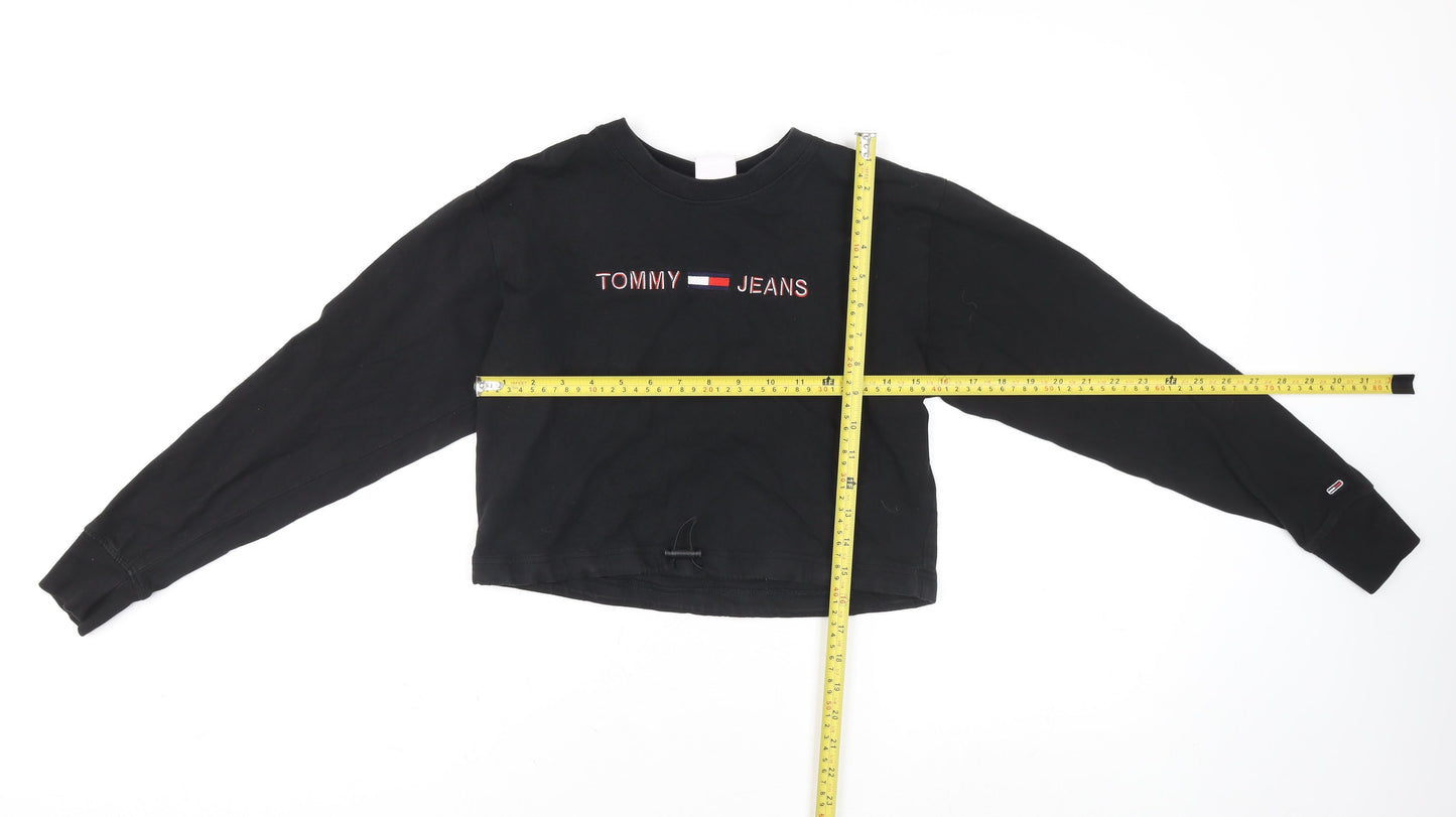 Tommy Jeans Womens Black Cropped Long Sleeve Cotton T-Shirt S