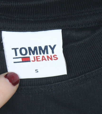 Tommy Jeans Womens Black Cropped Long Sleeve Cotton T-Shirt S