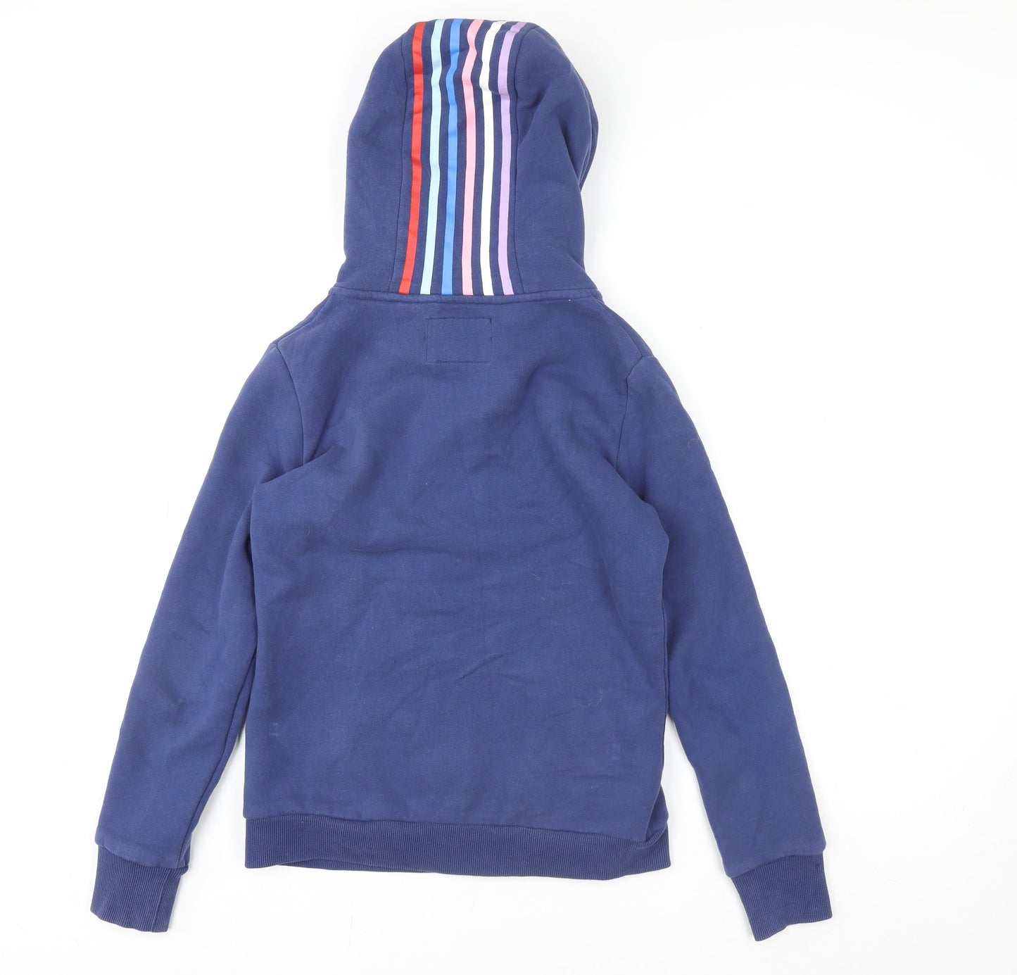 Superdry Unisex Blue Full Zip Hoodie UK 10 Classic Stripe Logo Design