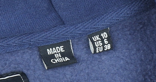 Superdry Unisex Blue Full Zip Hoodie UK 10 Classic Stripe Logo Design