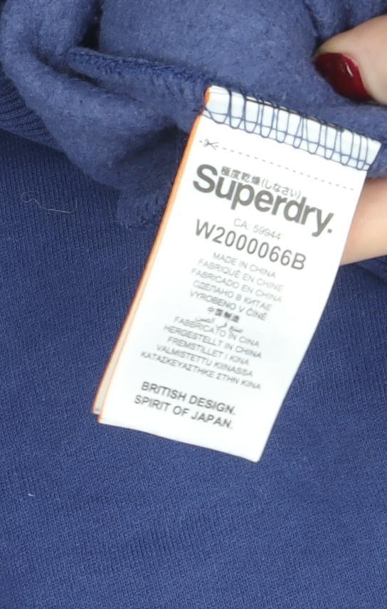 Superdry Unisex Blue Full Zip Hoodie UK 10 Classic Stripe Logo Design