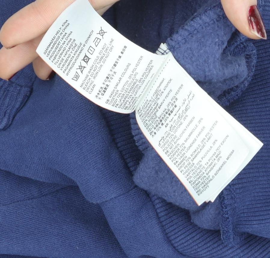 Superdry Unisex Blue Full Zip Hoodie UK 10 Classic Stripe Logo Design