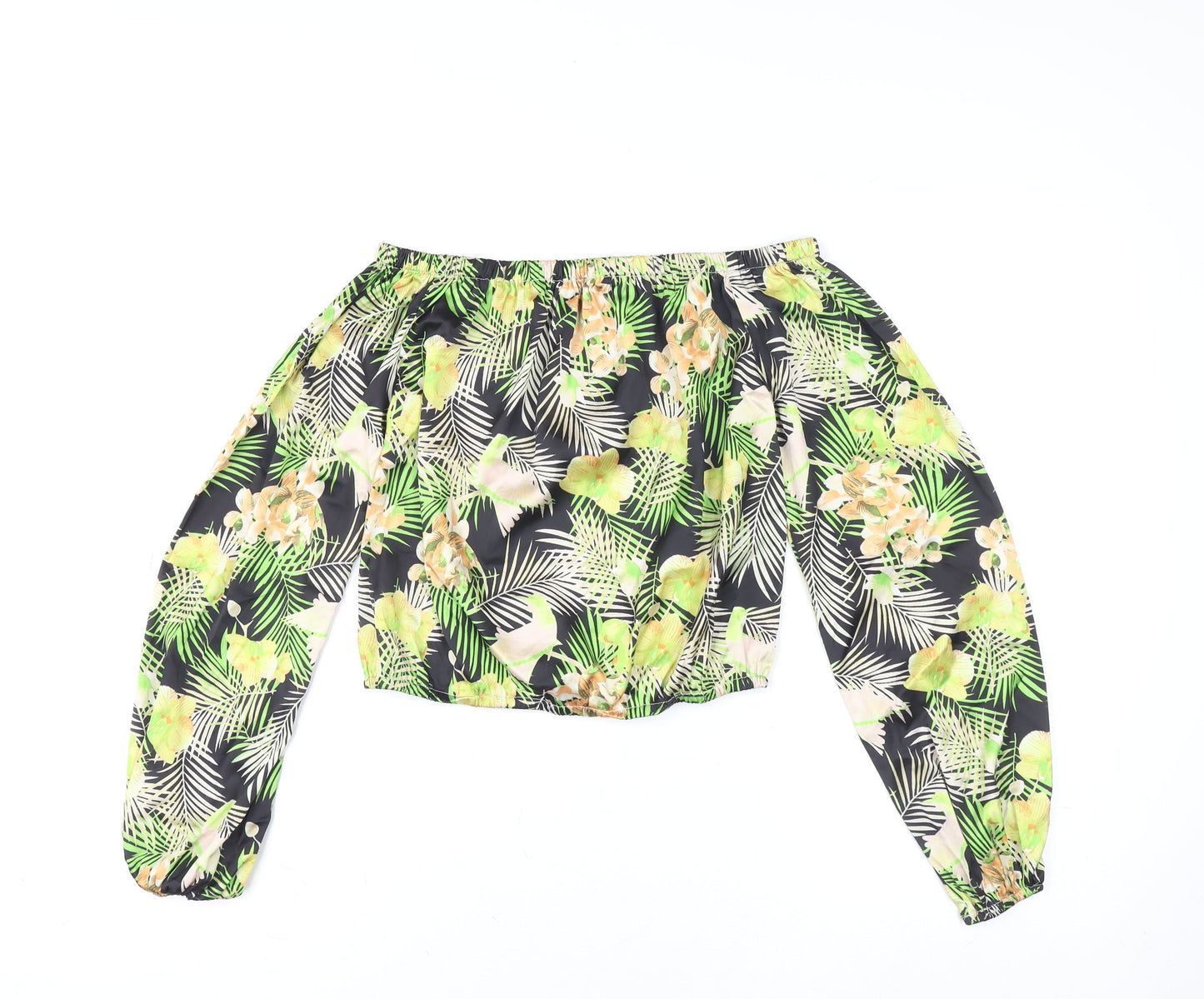 Boohoo Womens Multicoloured Off Shoulder Tropical Cropped Blouse Size S