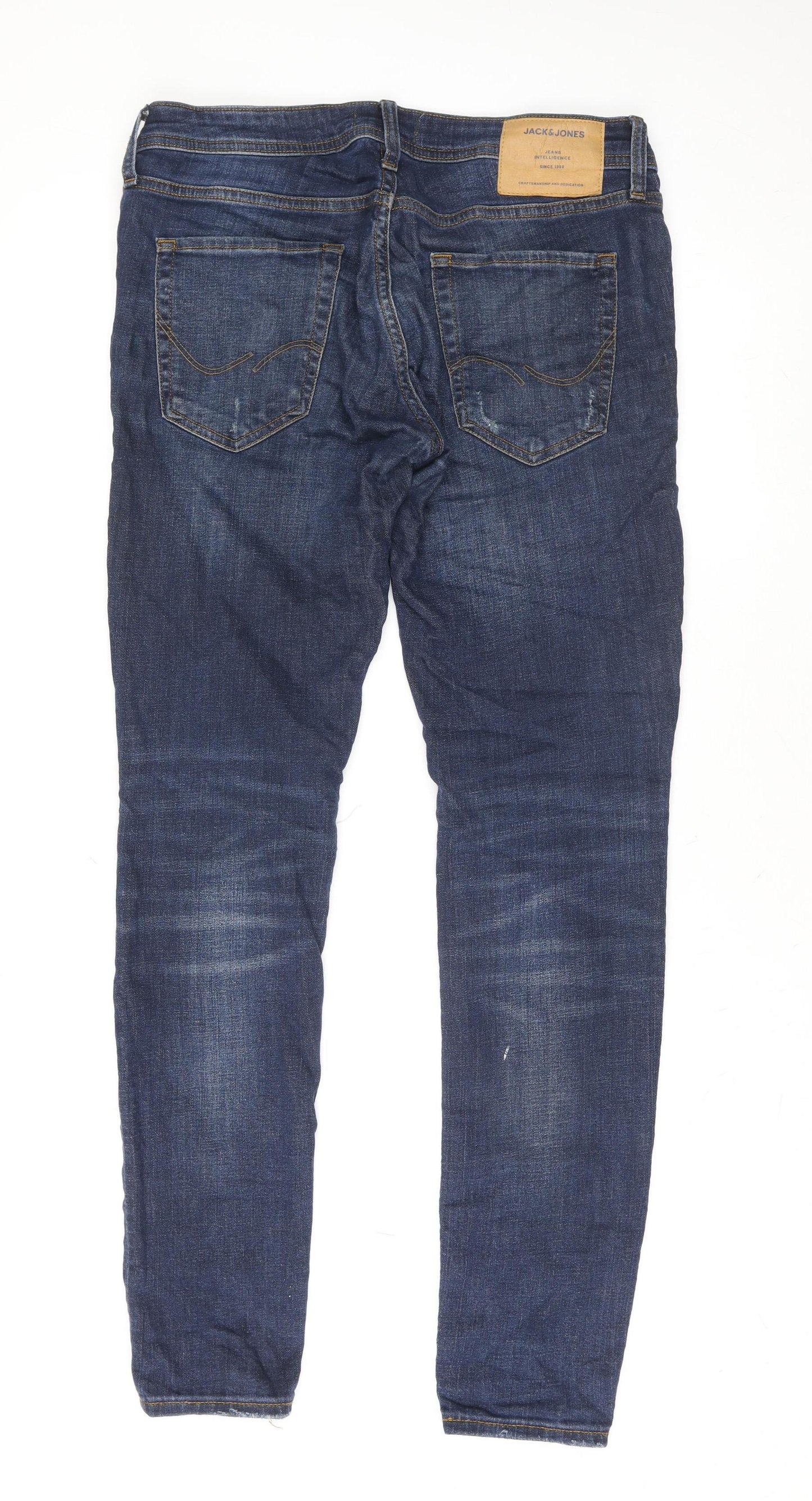 Jack & Jones Men Blue Slim Spray On Tom Skinny Distressed Jeans 32W 32L