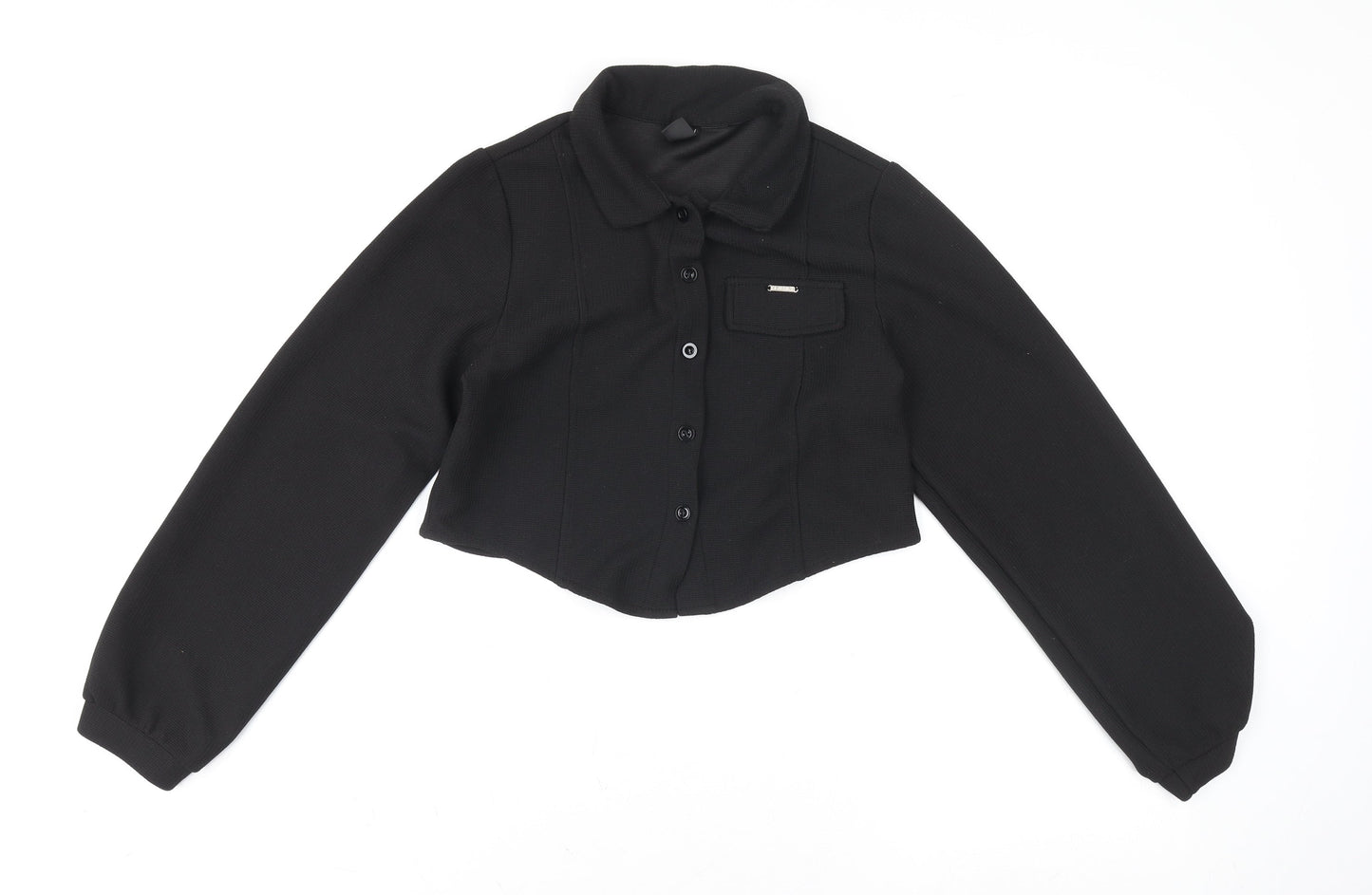 Dazy Women's Black Cropped Collared Button-Up Top Size M