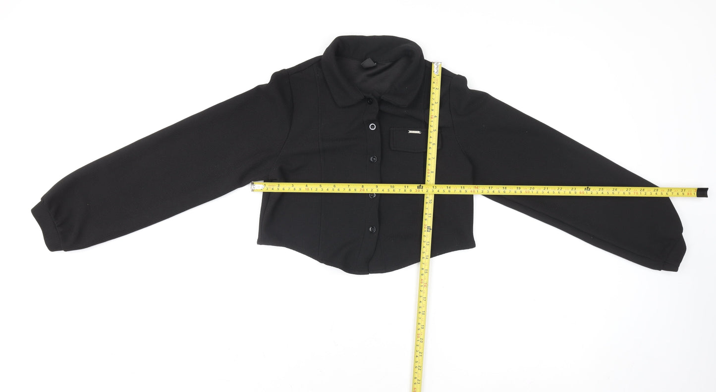 Dazy Women's Black Cropped Collared Button-Up Top Size M