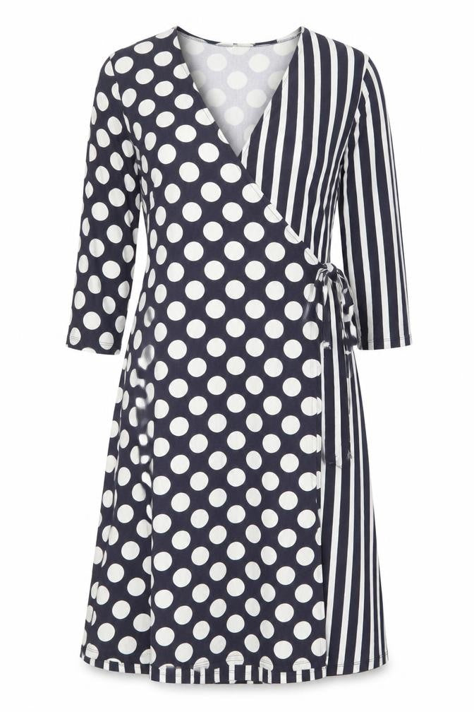 Gallery Women’s Blue Polka Dot Wrap Dress Size 16 V-Neck Jersey