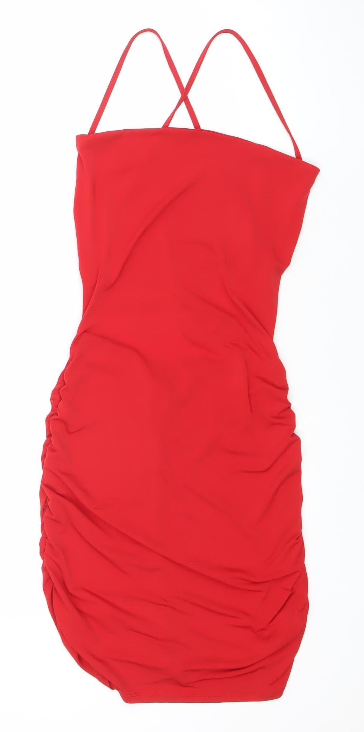 Flounce London Women’s Red Size 10 Ruched Bodycon Party Dress