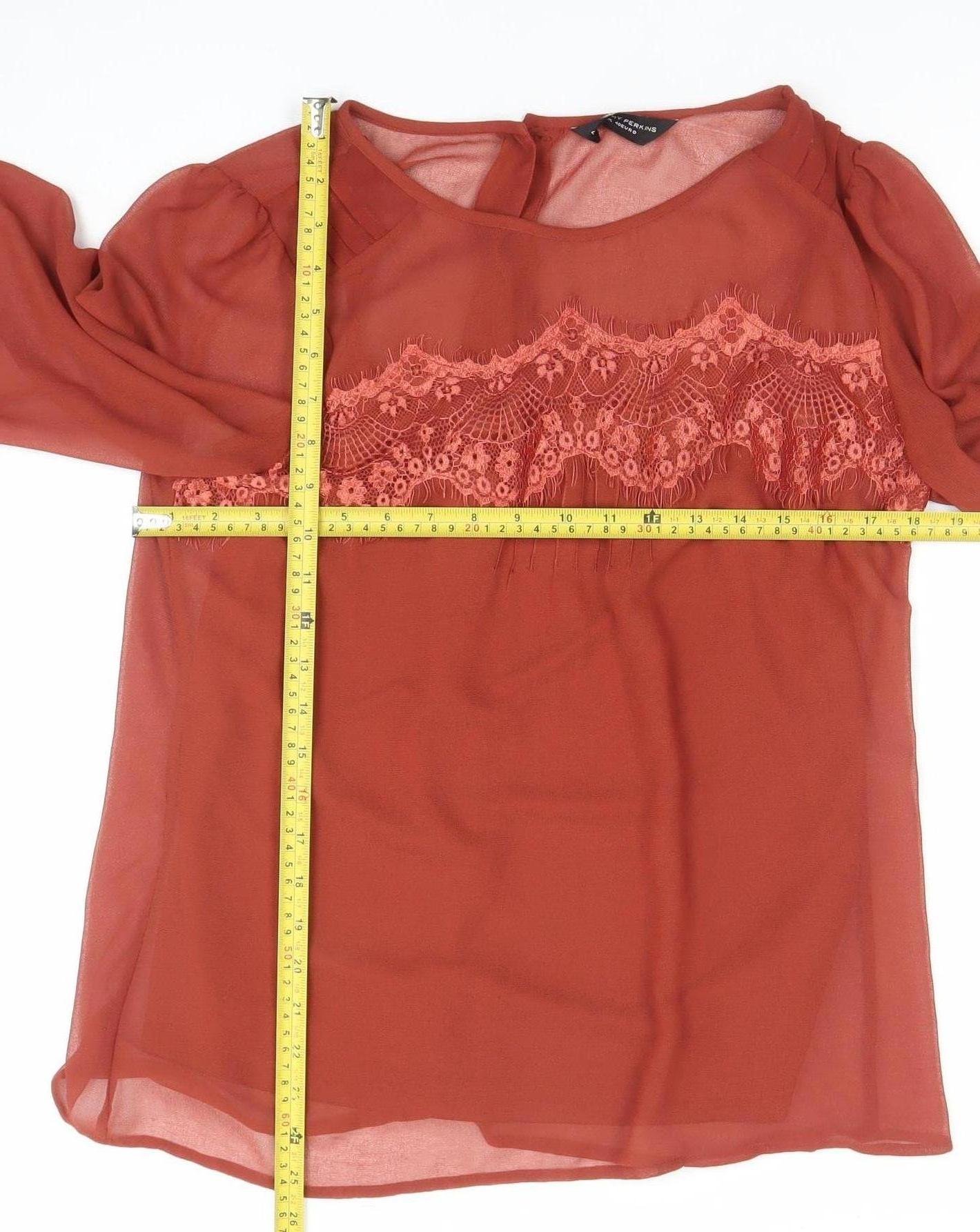 Dorothy Perkins Women’s Brown Chiffon Lace Tunic Blouse Size 12