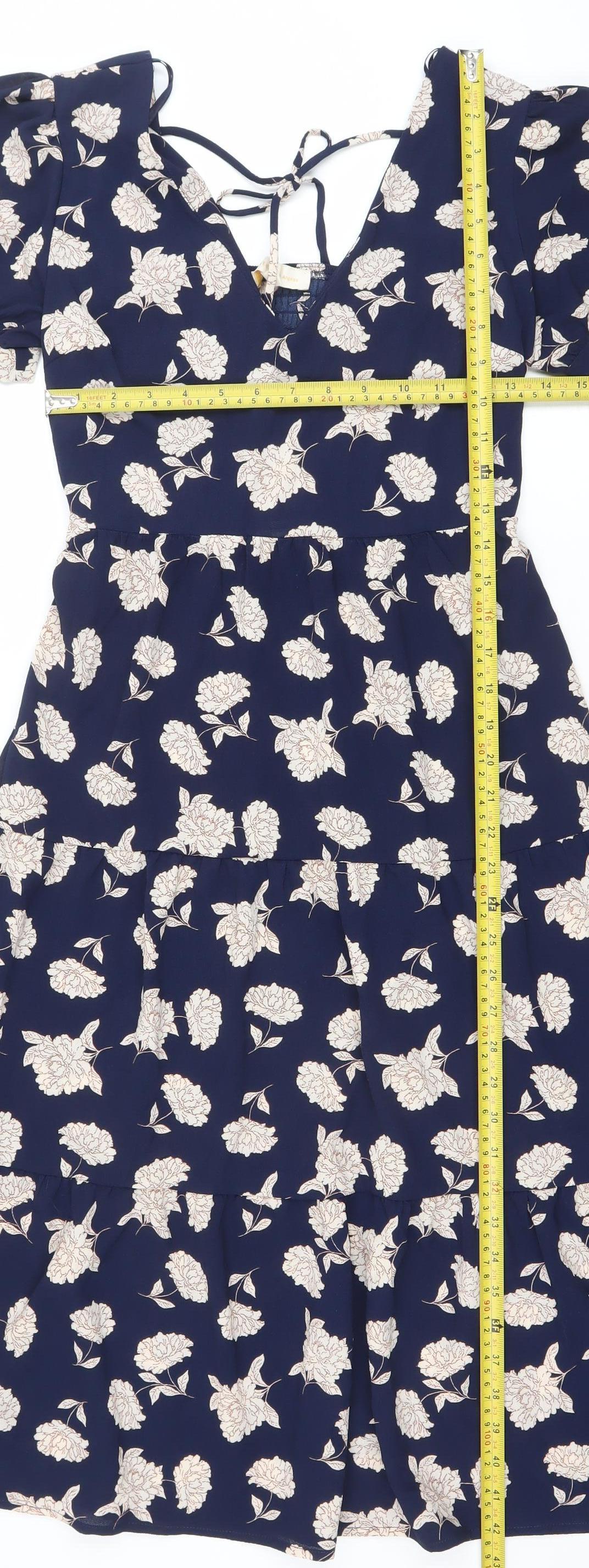 Monteau Los Angeles Women Blue Floral Fit & Flare Dress XS