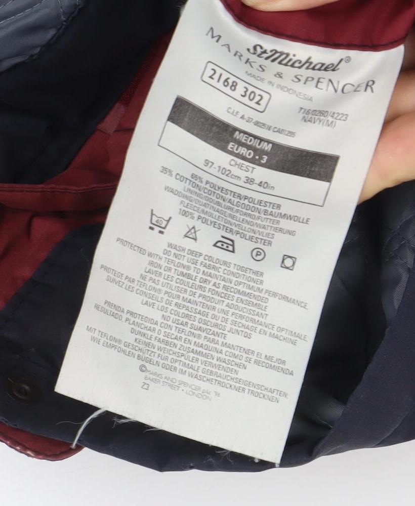 Marks and Spencer Men's Blue Mid-Length Parka Coat Size M