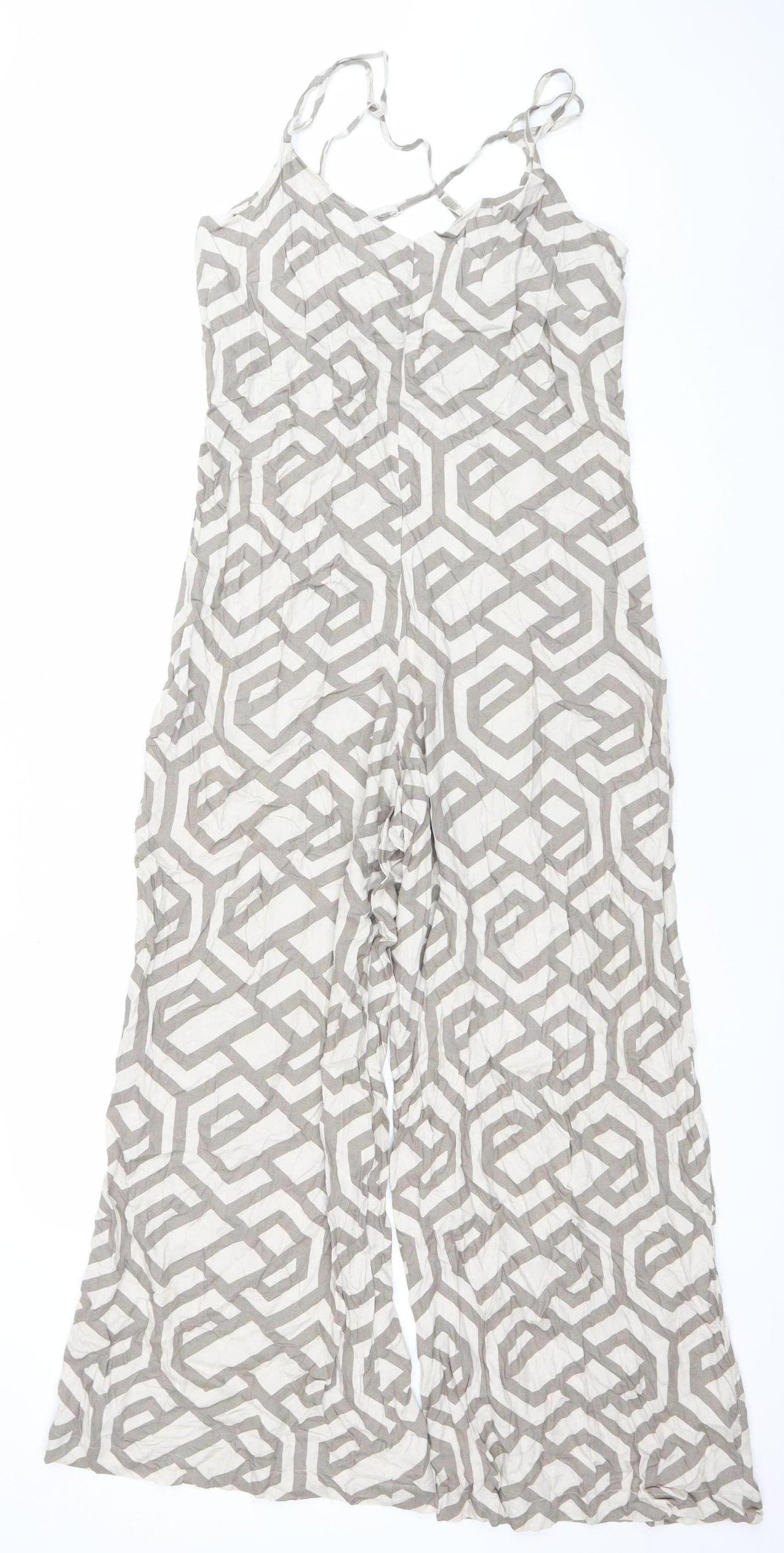 Apricot Women Beige Geometric Wide-Leg Strappy Jumpsuit XS