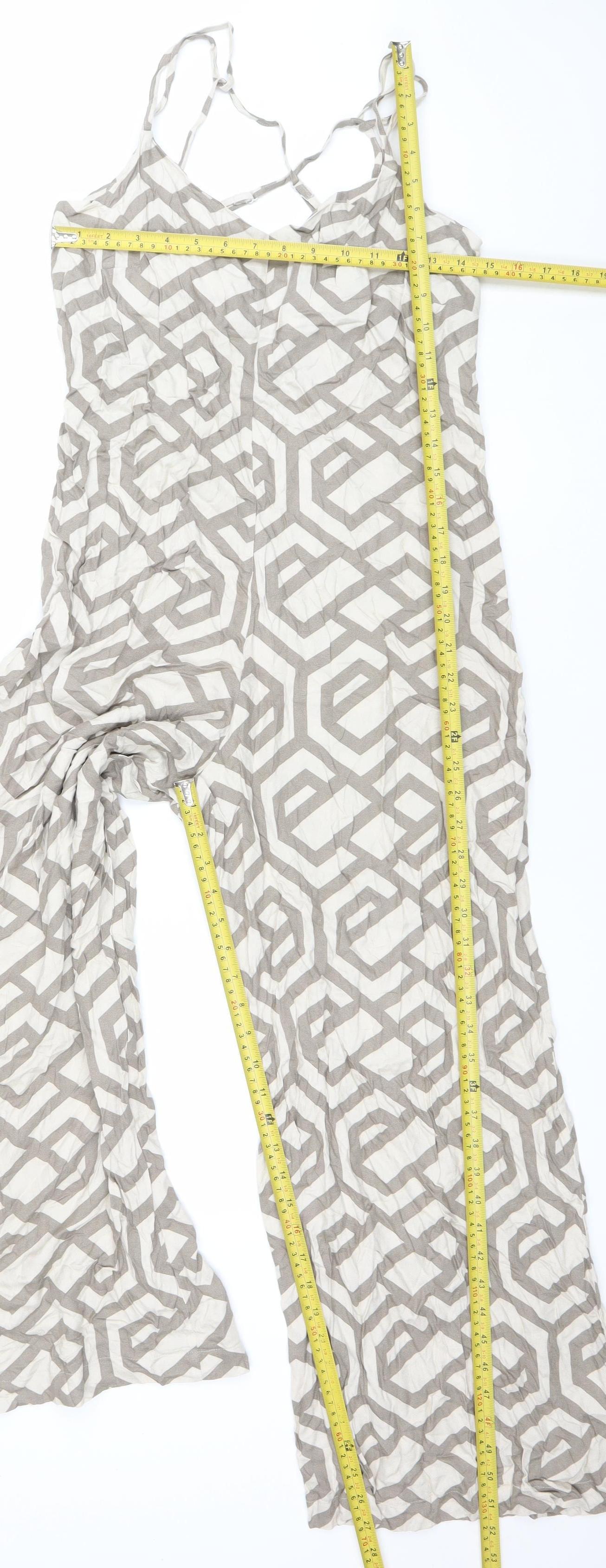 Apricot Women Beige Geometric Wide-Leg Strappy Jumpsuit XS