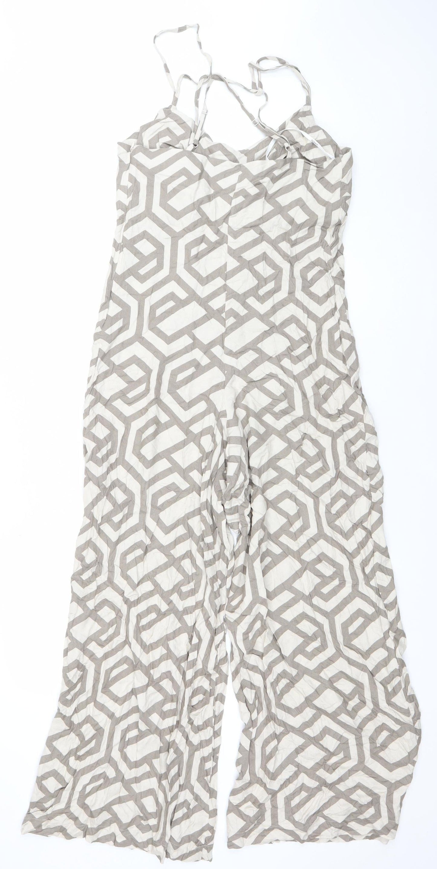 Apricot Women Beige Geometric Wide-Leg Strappy Jumpsuit XS