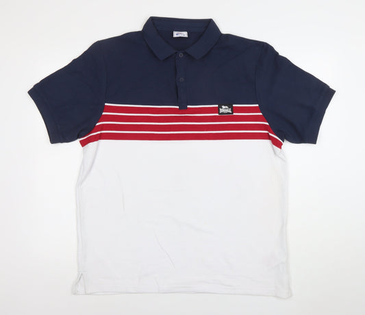Lonsdale Men’s XL Navy White Red Colourblock Polo Shirt