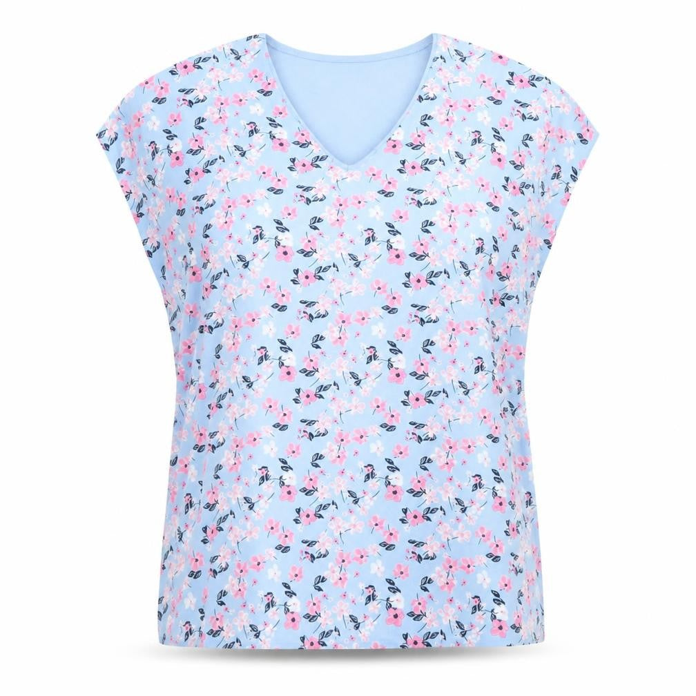 Dunnes Women's Blue Floral V-Neck Sleeveless Blouse Size M