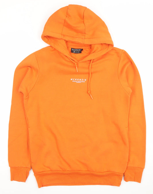 McKenzie Men's Orange Pullover Hoodie Medium Logo Fleece Sweatshirt