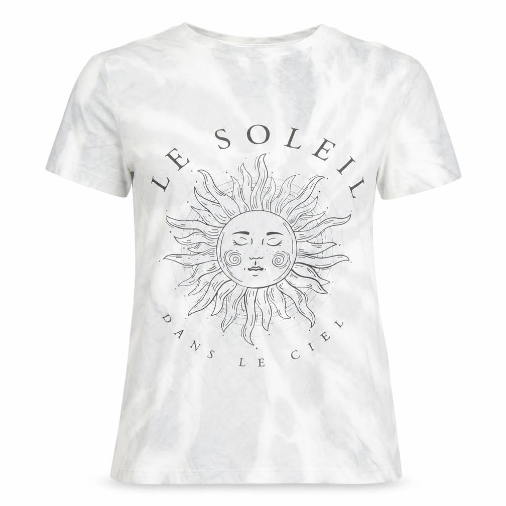 New Look Womens Grey Tie-Dye Sun Graphic Cotton T-Shirt UK 8