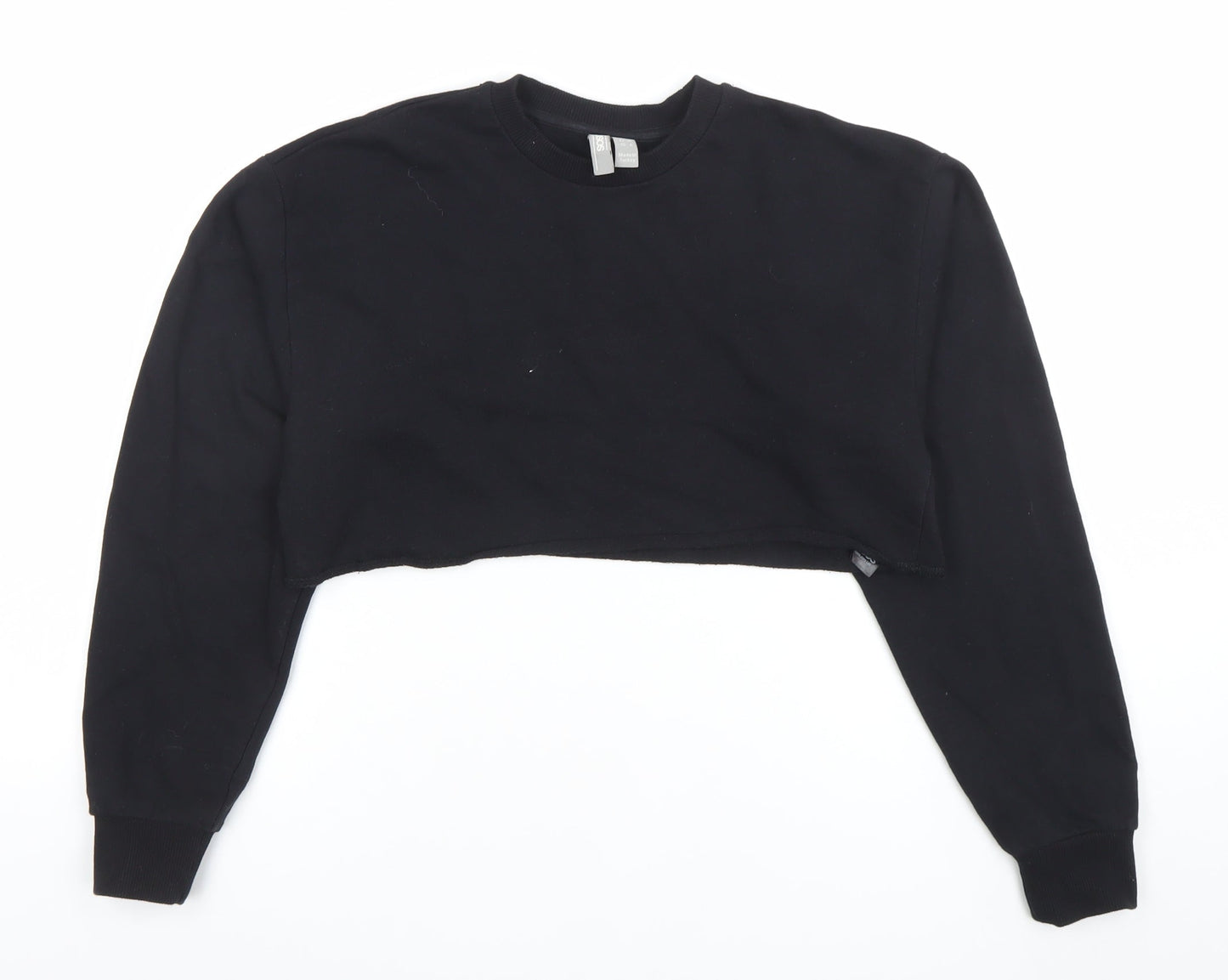 ASOS Women Black Crop Pullover Sweatshirt Size 8 Cotton Crew Neck
