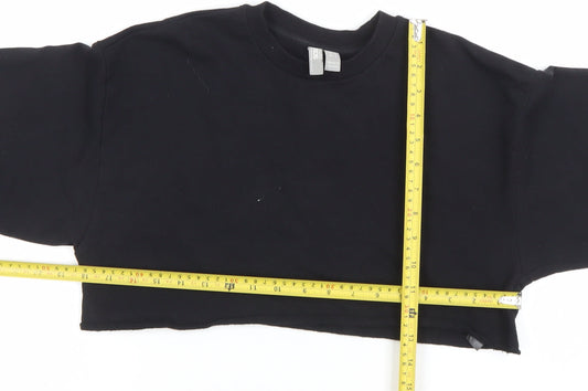 ASOS Women Black Crop Pullover Sweatshirt Size 8 Cotton Crew Neck