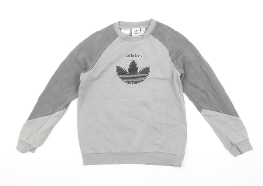 Adidas Boys Grey Colourblock Logo Sweatshirt 11-12 Years Pullover Fleece