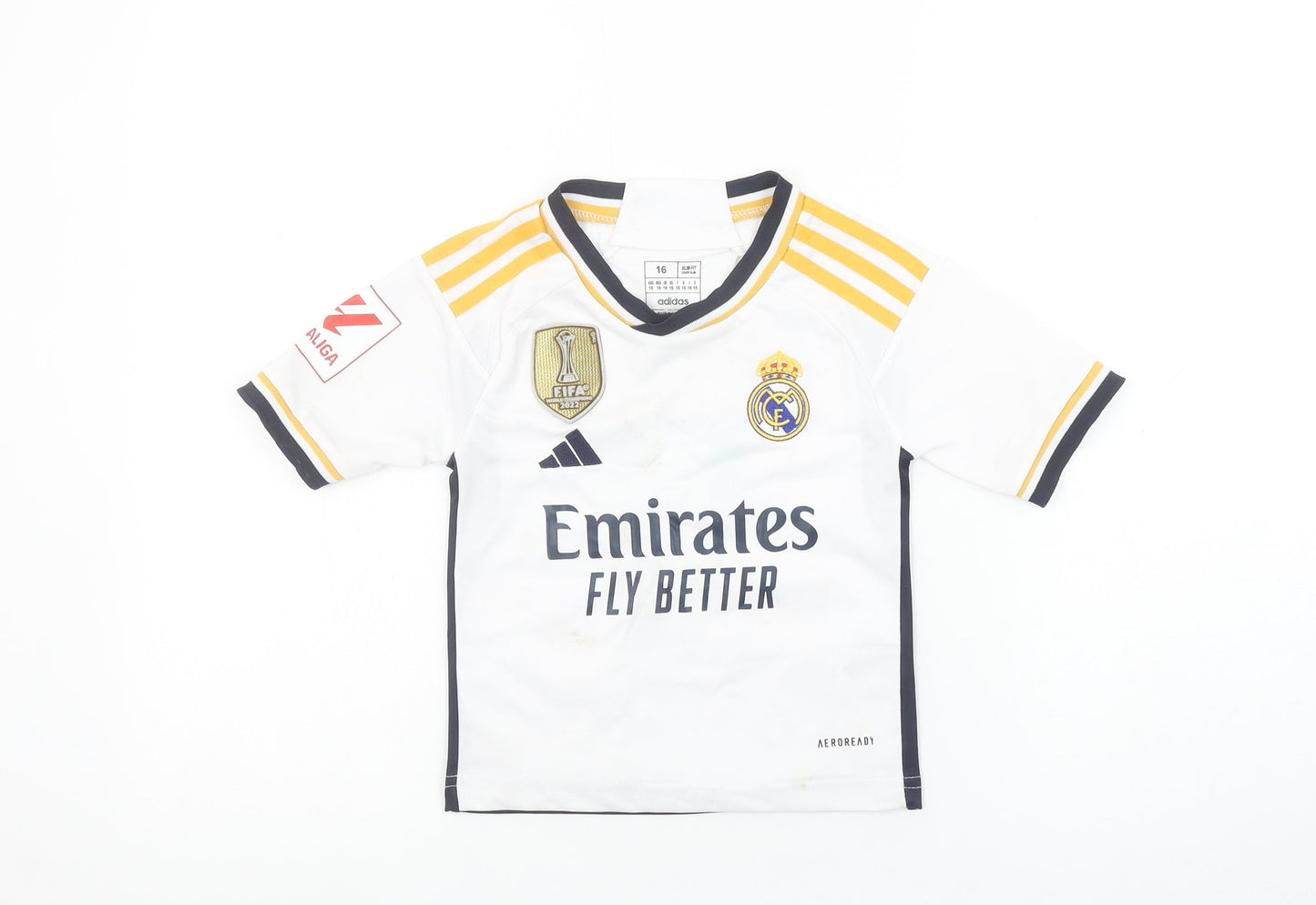 adidas Boys White Real Madrid Football Jersey T-Shirt Size 16 Slim Fit