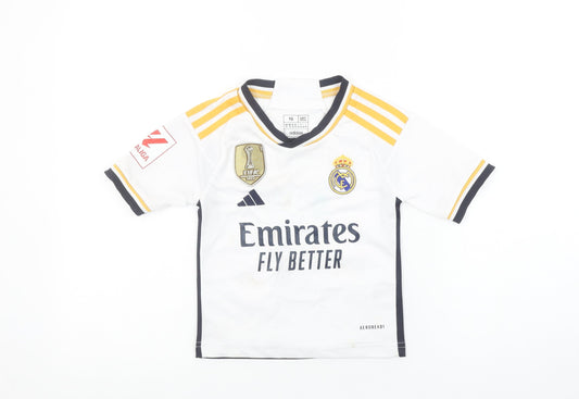 adidas Boys White Real Madrid Football Jersey T-Shirt Size 16 Slim Fit