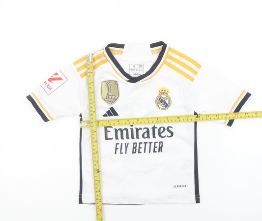 adidas Boys White Real Madrid Football Jersey T-Shirt Size 16 Slim Fit