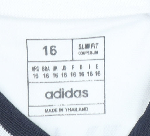 adidas Boys White Real Madrid Football Jersey T-Shirt Size 16 Slim Fit