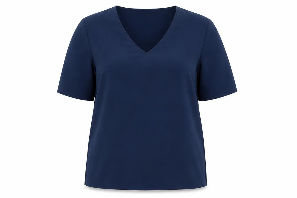 Dunnes Womens Navy Blue Basic V-Neck Short Sleeve Blouse Size 16