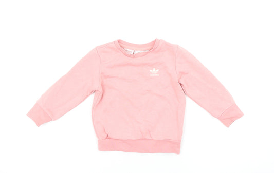 Adidas Girls Pink Sweatshirt 18-24 Months Crew Neck Logo Pullover