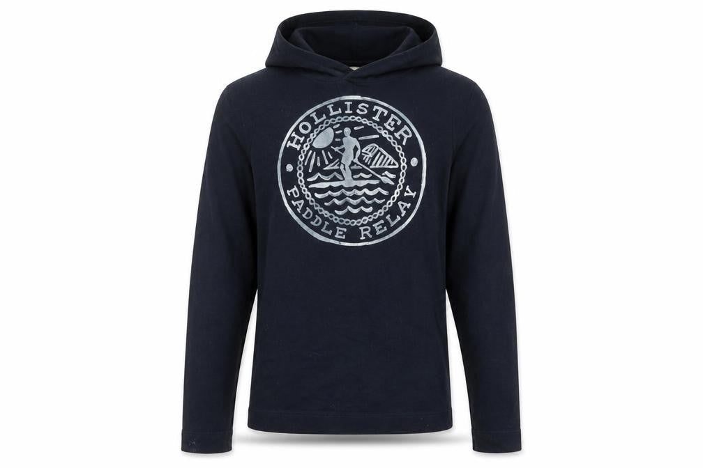 Hollister Men Black Small Pullover Hoodie Paddle Relay Cotton