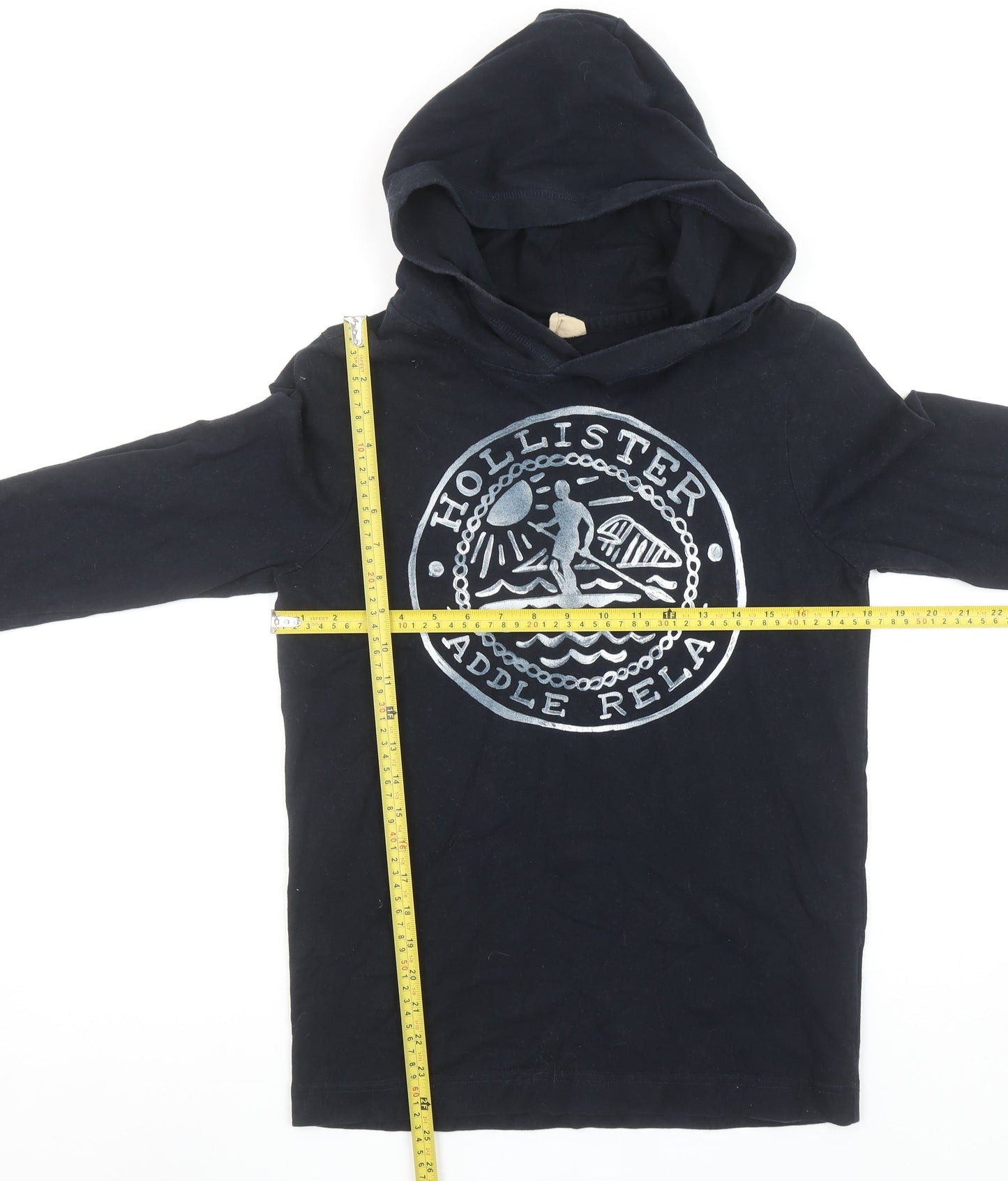 Hollister Men Black Small Pullover Hoodie Paddle Relay Cotton