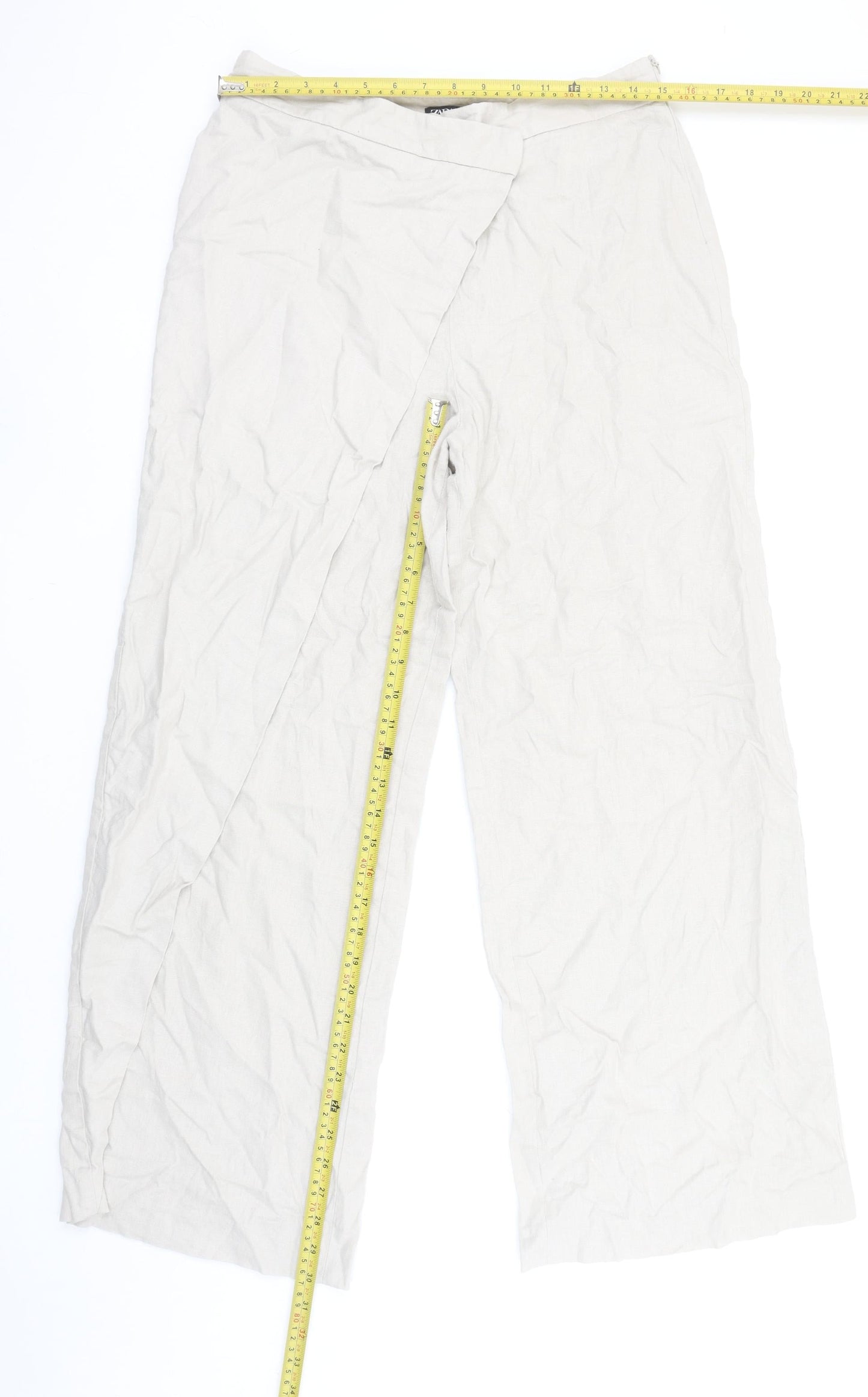 Zara Women’s Beige Wide-Leg Linen Trousers Size M