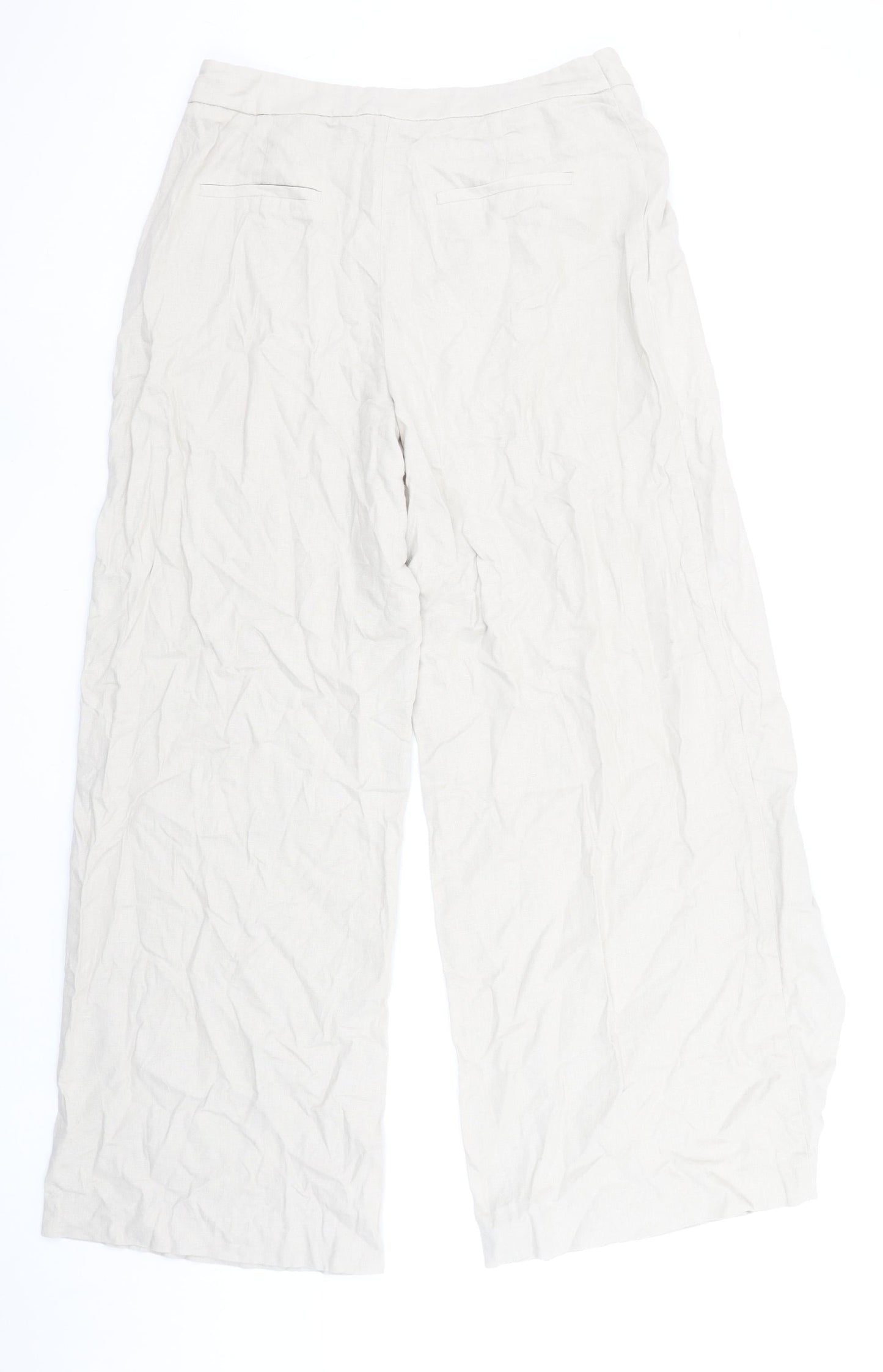 Zara Women’s Beige Wide-Leg Linen Trousers Size M