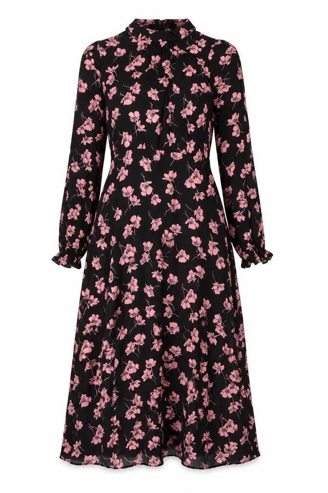 Marks and Spencer Women’s Black Pink Floral Long Dress Size 8