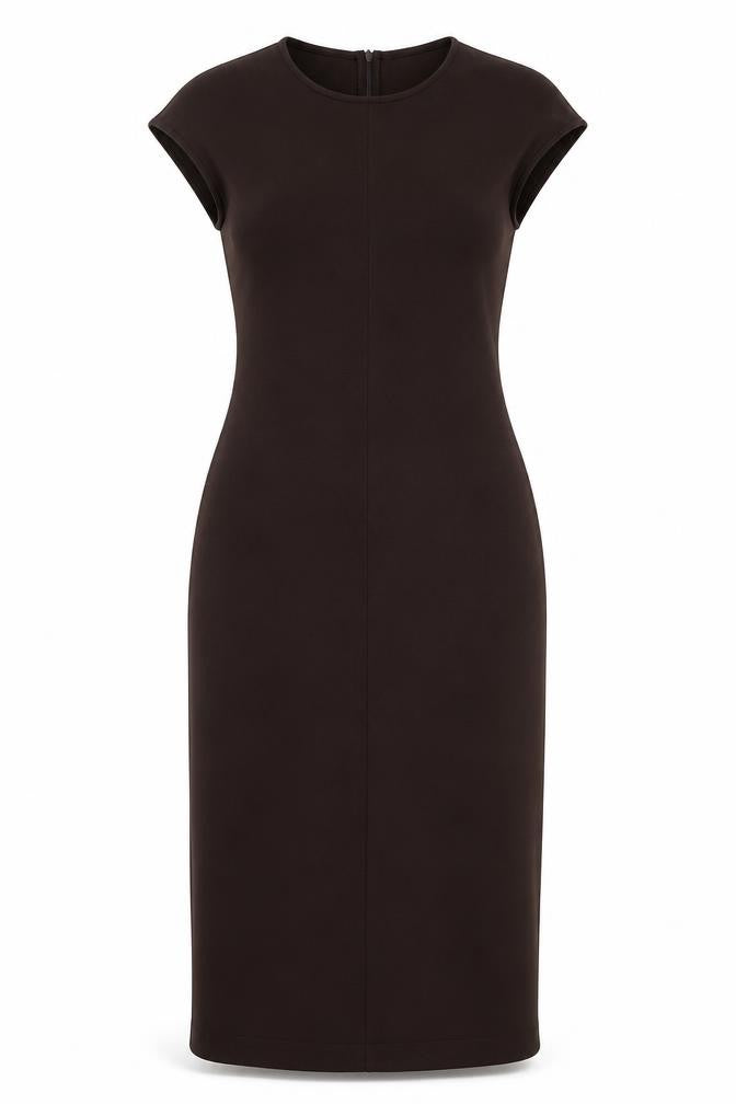 Zara Women Black Midi Sheath Dress M Crew Neck Cap Sleeve