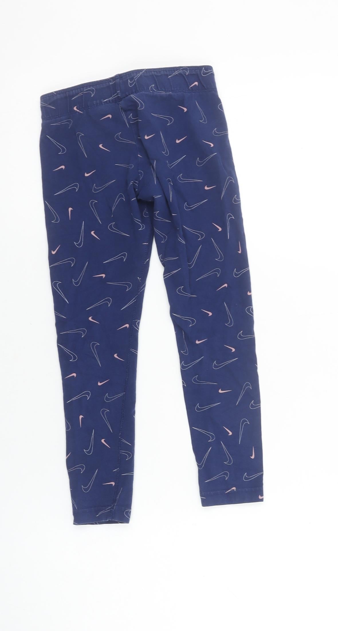 Nike Girls Blue Sports Ankle Leggings Size 7 Years Stretch Cotton